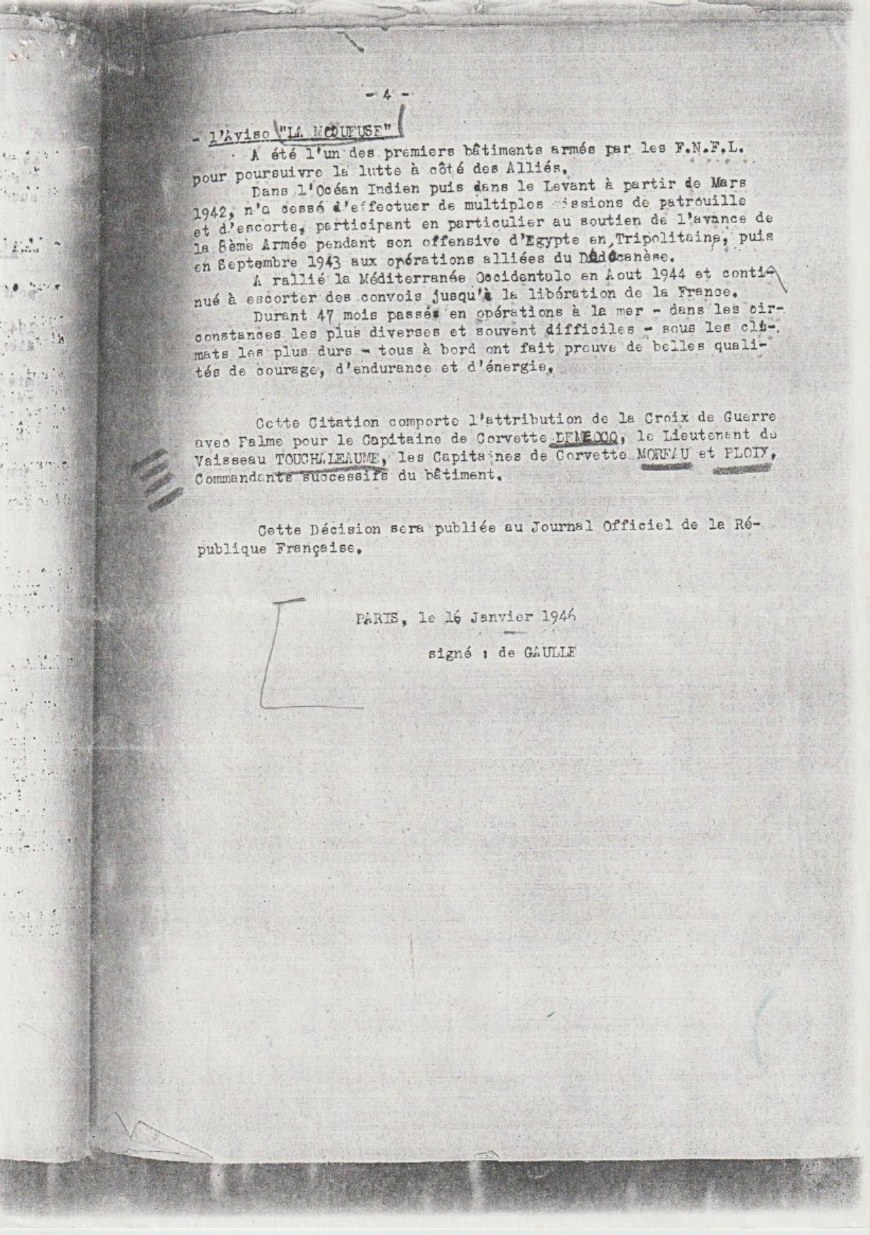 Citation du contre-torpilleur "Le Triomphant" à l'ordre de l'armée de mer - 1946 — page 4